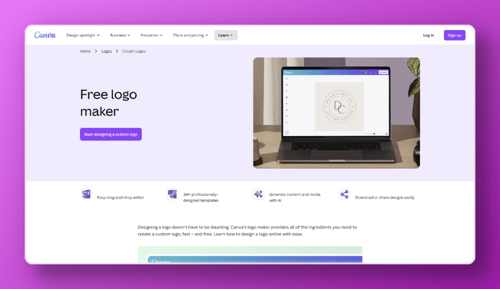 Screenshot of the Canva logo creation experience.