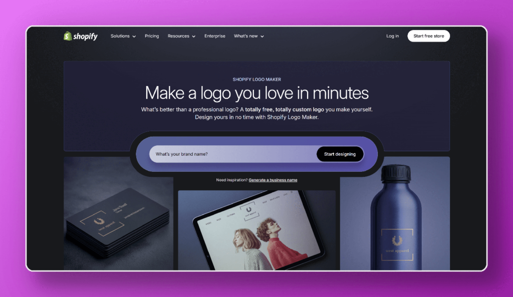 Screenshot of Shopify Hatchful / Shopify Logo Maker.