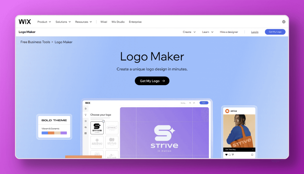 Screenshot of the Wix Logo Maker interface.
